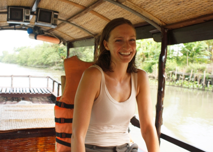 Feel quite happy and relaxed during our cruise down the Mekong